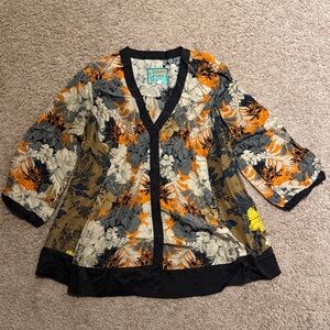 Johnny Was Floral Kimono with Black and Cream Accents